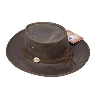 Barmah Foldaway Brown Squashy Oiled Leather Hat - Distressed Finish barmah-1024-main by Barmah color Brown