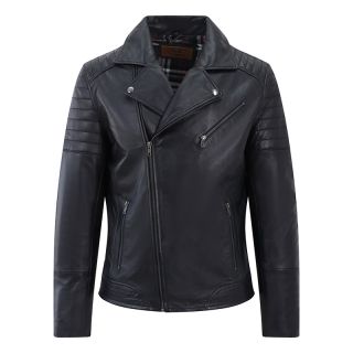 Men's Biker Sheepskin Leather Jacket - Black 6263-black by Primehide color Black