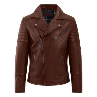 Men's Biker Sheepskin Leather Jacket - Cognac Brown 6263-cognac by Primehide color Cognac