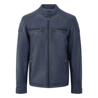 Men's Navy Biker Leather Jacket 6883-navy by Primehide color Navy