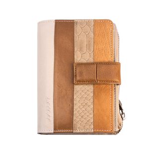 Lecerf Ladies Leather Purse-Brown-Beige Zip Around Design 714-B-BG by Lecerf color Beige