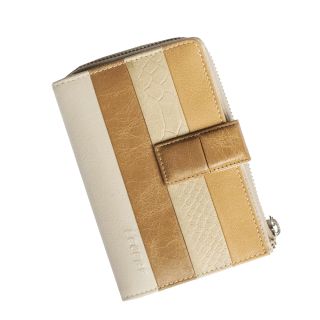 Lecerf Ladies Leather Purse-Brown-Beige Zip Around Design 714-B-BG by Lecerf color Beige