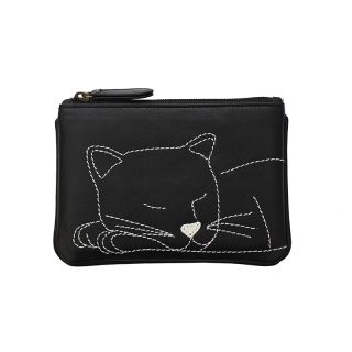 Prime Hide Sleeping Black Cat Leather Coin Purse RFID 723 by Primehide color Black
