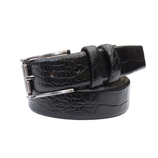 Prime Hide Men's Black Croc Print Leather Belt - Buckle Style 2 Belt400-Black-main-2 by Primehide color Black