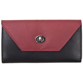 Elsa Ladies Black and Cherry Red Leather Large Turnlock Purse elsa-bc by Alva color Black