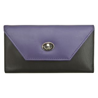 Elsa Ladies Black and Purple Leather Large Turnlock Purse elsa-bpur by Alva color Black