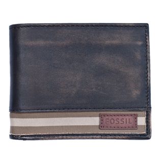 Fossil Drexel Traveller Mens Distressed Black Leather Wallet Drexel-traveller by FOSSIL color Black