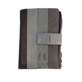 Lecerf Ladies Leather Purse-Black-Grey Zip Around Design 714-B-GR by Lecerf color Grey