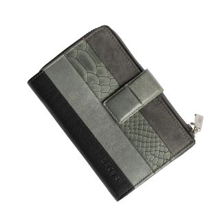 Lecerf Ladies Leather Purse-Black-Grey Zip Around Design 714-B-GR by Lecerf color Grey