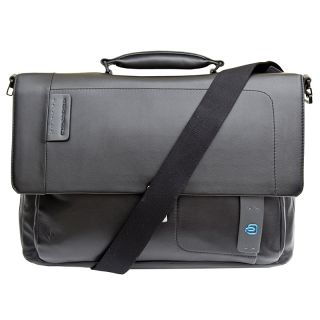 Piquardo Black Italian Leather Flapover Laptop Briefcase with iPad®/iPad®Air and iPad®mini Compartment ca3111p15-black by Piquadro color Black