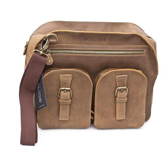 Police Bold Range Soft Brown Leather Messenger Style Bag pb0498-brown by Police color Light brown