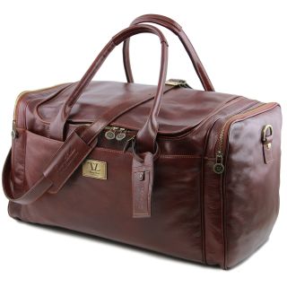 Tuscany Leather Voyager Travel Leather Bag with Side Pockets - Large TL142141-main by Tuscany Leather