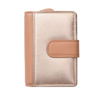 Prime Hide London Metallic Rose Gold Double Flap Purse 8081 by Primehide