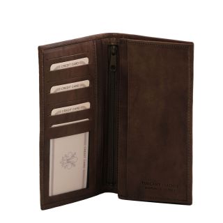 Tuscany Leather Mens Luxury Dark Brown Italian Leather Vertical 2 Fold Wallet TL140777-DB by Tuscany Leather color Dark Brown