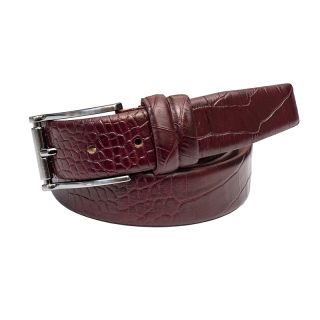 Prime Hide Men's Burgundy Croc Print Leather Belt - Buckle Style 2 Belt400-burg-main-2 by Primehide color Burgundy