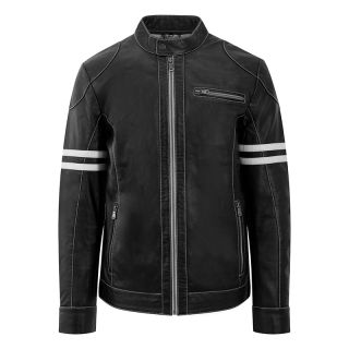 Prime Hide Men’s Black Leather Biker jacket - Fred 6934-Black by Primehide color Black