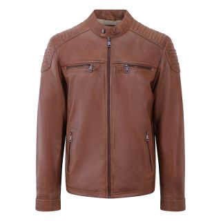 Men's Antique Brown Biker Leather Jacket 6883-Brown by Primehide color Brown