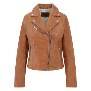 Woman's Tan Leather Biker Jacket 6218-Tan-main by Primehide color Tan