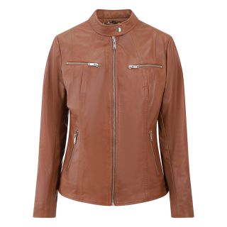 Woman's Celine Tan Leather Biker Jacket 6493-tan by Primehide color Tan