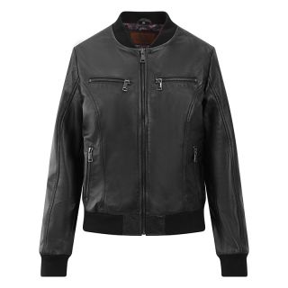 Woman's Sheepkin Leather Bomber Jacket - Black 6842-black by Primehide color Black