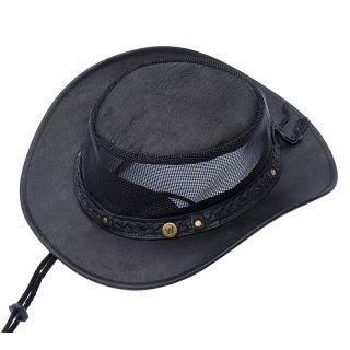 Wilds Air Black leather Hat with Mesh Sides Wilds-air-blk by Wombat color Black
