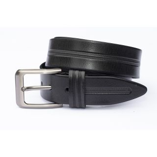 Mens Thick Black Patterned Leather Belt 310-black-main by Wombat color Black