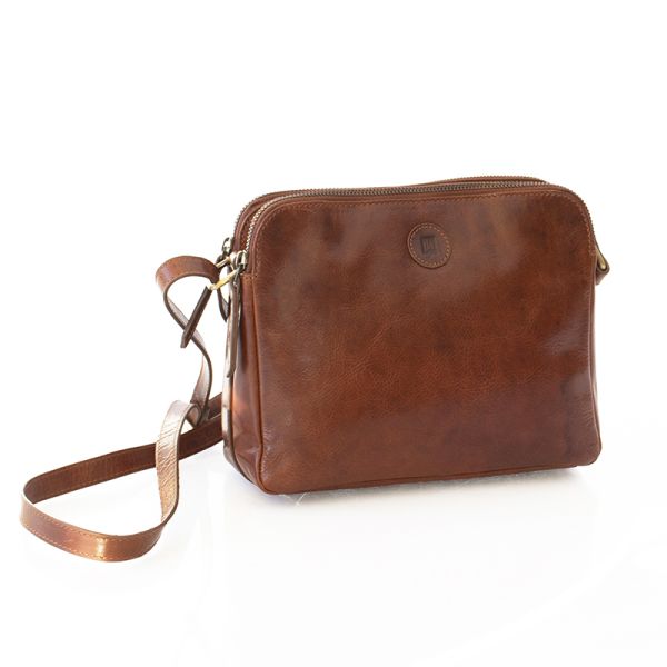 Prime Hide Brown Leather Double Zip Crossbody Bag